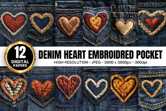 Denim Heart Pocket Embroidery Background Review