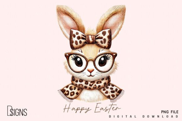 Easter Bunny Leopard Bow Embroidery Styl