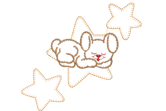 Sleeping Puppy on Star Embroidery Design