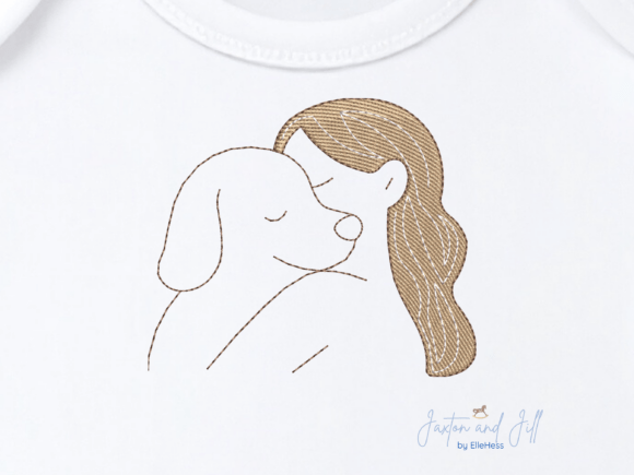 Woman Hugging Dog Embroidery Design