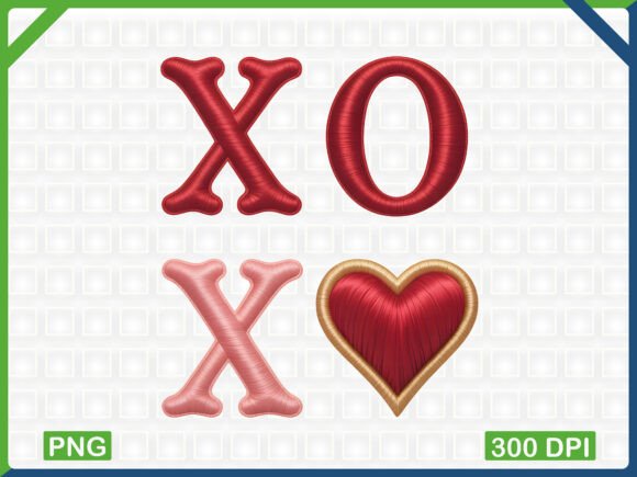XO Valentine Satin Embroidery Style PNG